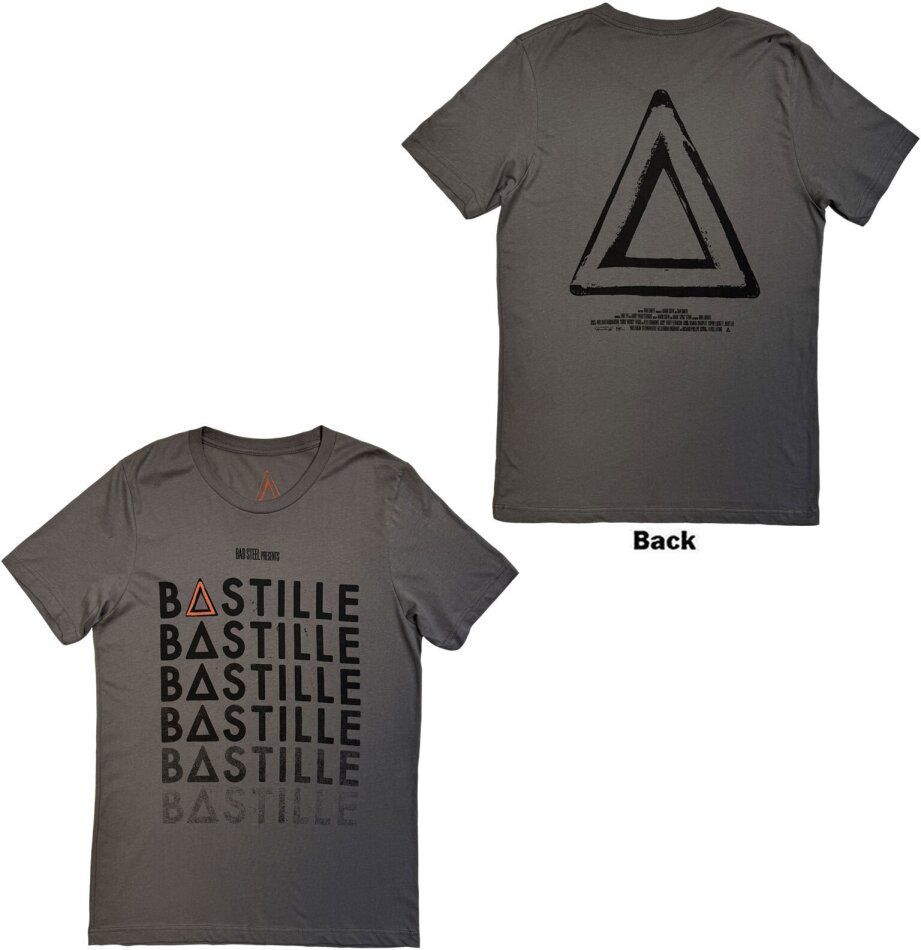 Bastille Unisex T-Shirt - Repeat Logo (Charcoal Grey) (Back Print) (Ex-Tour)