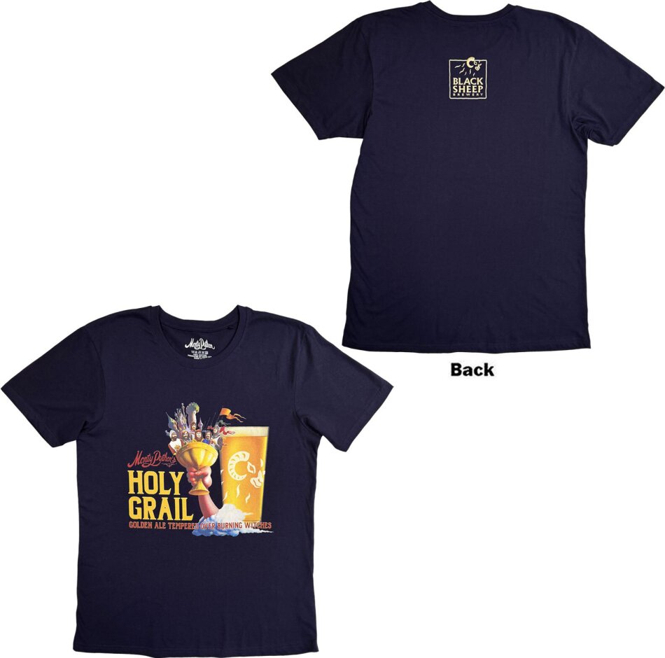 Monty Python Unisex T-Shirt - Holy Grail Golden Ale (Navy Blue) (Back Print)