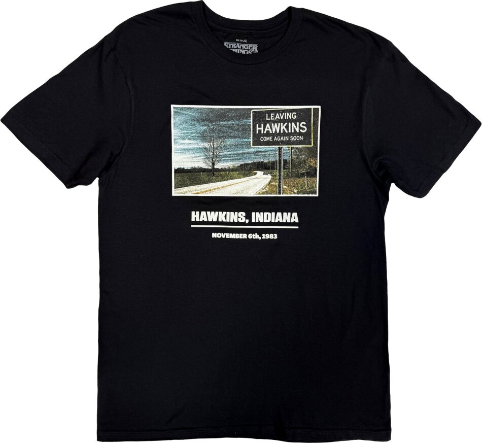 Stranger Things Unisex T-Shirt - Hawkins Indiana (Black)