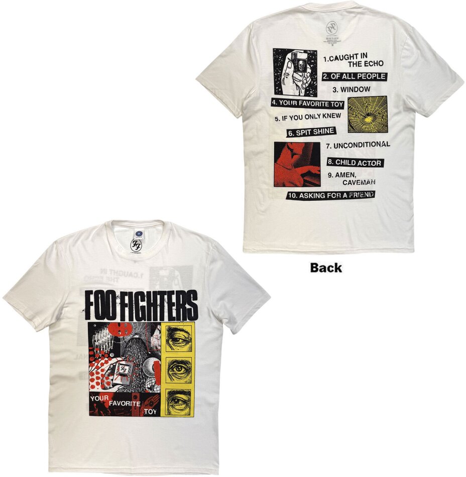 Foo Fighters Unisex T-Shirt - Your Favourite Toy Tracklist (White) (Back Print)