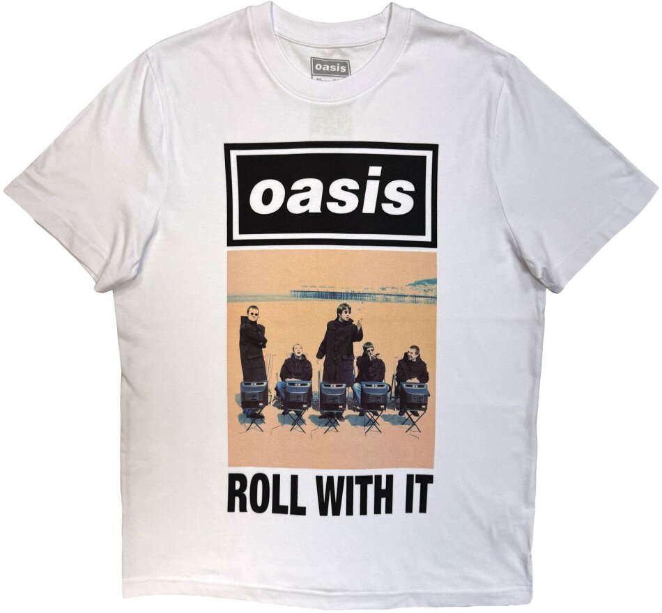 Oasis Unisex T-Shirt - Roll With It Single Cover (White) (Ex-Tour)